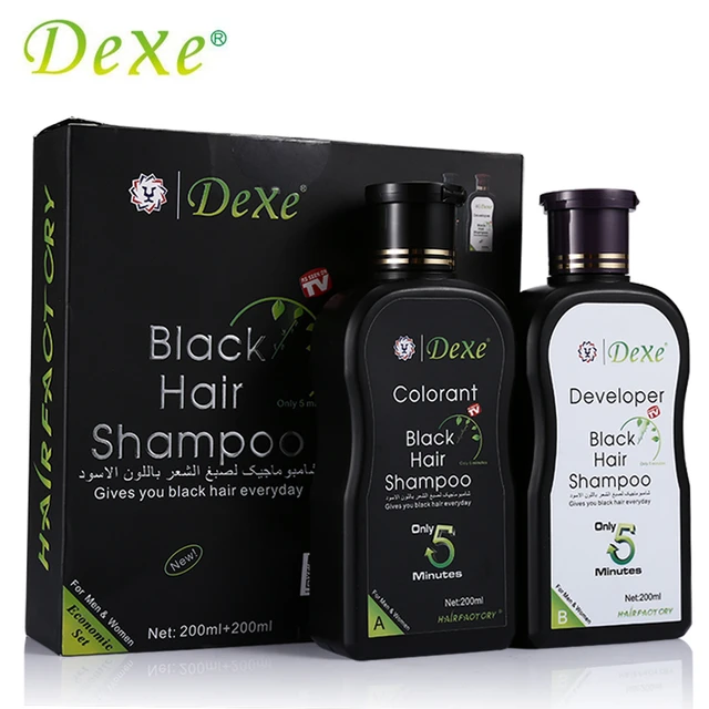 2pc/set Dexe Black Hair Shampoo Black Hair Restore Colorant developer Treatment 5 Mins Dye Hair Into Black Herb Shampoos - AliExpress