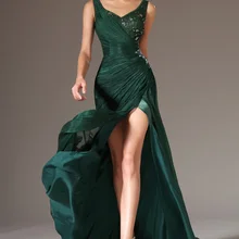 Вечернее платье на бретелях, вечернее платье русалки, новое вечернее платье с v-образным вырезом, Зеленое Шифоновое Вечернее Платье