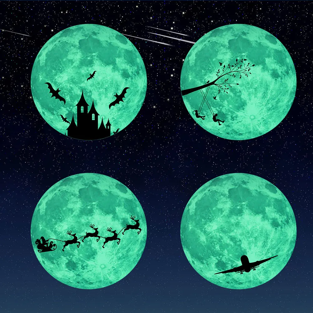 

30cm Luminous Moon Sticker Kids Bedroom DIY 3D Large Moon Fluorescent Wall Sticker Removable Glow In The Dark Sticker Wallpaper