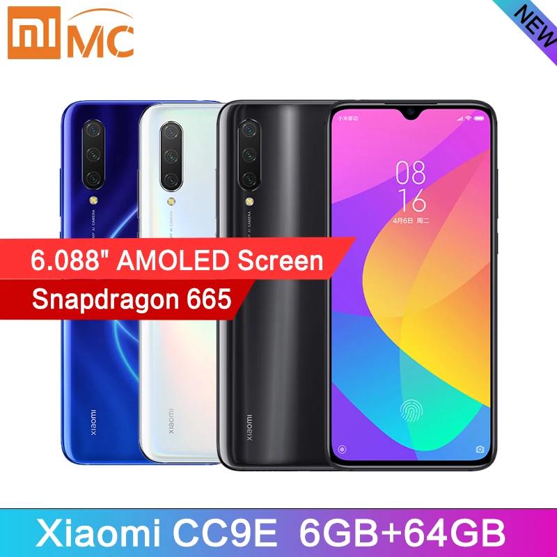 

Original Xiaomi CC9E 6GB 64GB Snapdragon 665 AMOLED Mobile Phone cc 9e 6.088" Octa Core 48MP AI Camera 4030mAh 4G Cellphone