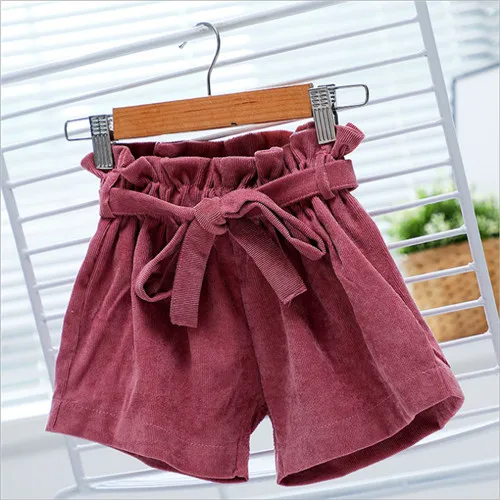 Summer Baby Girls Shorts Solid Bow Ruffle Shorts Fashion Children's Shorts Corduroy Pants For Girs PP Trousers 1-5 Years - Цвет: Розовый