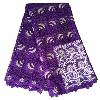 

Soft Purple African Lace Fabric For Wedding Dress , White Guipure Cloth 2018 Latest Nigeria African Cord Lace Fabric With Beads