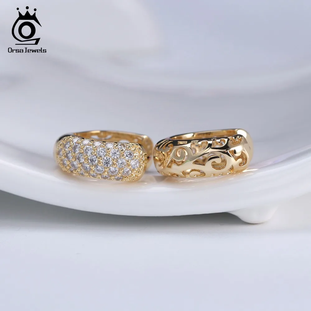 ORSA JEWELS, женские серьги-кольца, маленький серебряный цвет, розовое золото, золотой цвет, AAA, Ослепительный CZ, выдолбленный дизайн, ювелирное изделие, ROME22