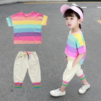 

Mihkalev Cotton kid clothes 2020 girl set for 2-8year children summer clothes tshirt+pants 2pieces baby girl sport suit outfits