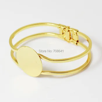 

Golden tone Plated Brass Metal Blank Bangle bases Flat Circle Glue Pad Bezel Spring cuff Bracelet Bangle Settings DIY Findings