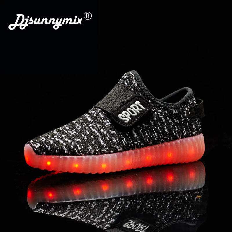 Online DJSUNSUNNYMIX zapatos de niños con luz niños y niñas Casual LED Zapatos Niños LED Light Up USB 7 colores niños aire malla 25 37