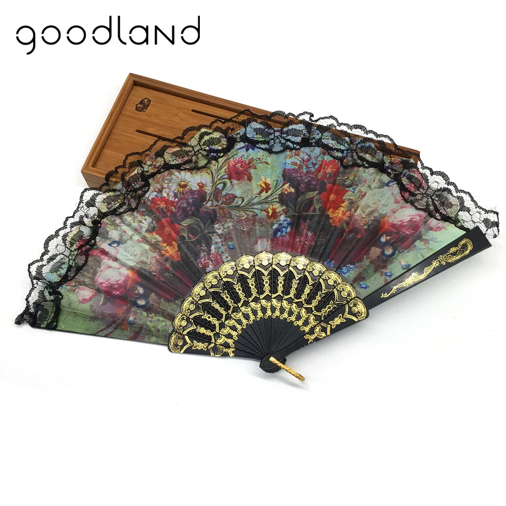 Free Shipping 1pcs Lace Edge Plastic Hand Fan Flower Bird Spanish