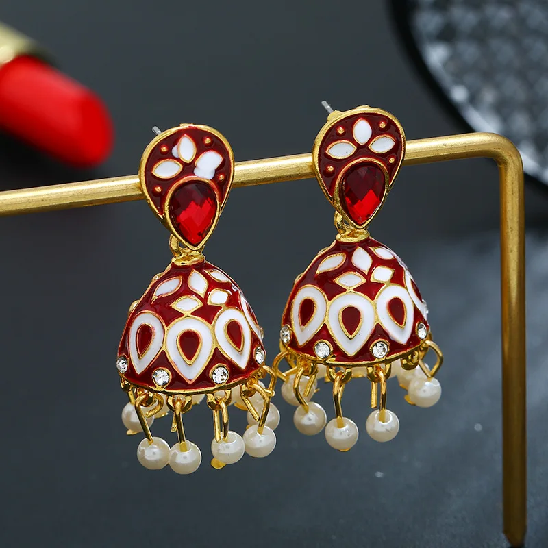 Летняя мода индийская имитация золота Jhumka Jhumki висячие серьги женские ручной работы деревянные бусины ювелирные украшения для свадебной вечеринки рождественские подарки