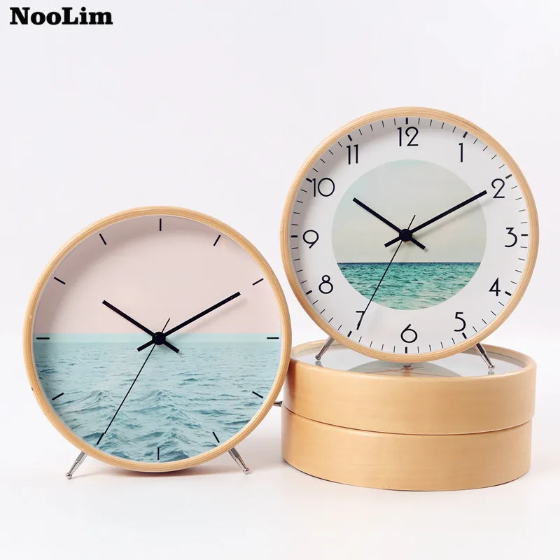 NOOLIM часы с скандинавским океанским узором современный минималистичный креативный часы для гостиной украшение немой Рабочий стол часы из цельного дерева