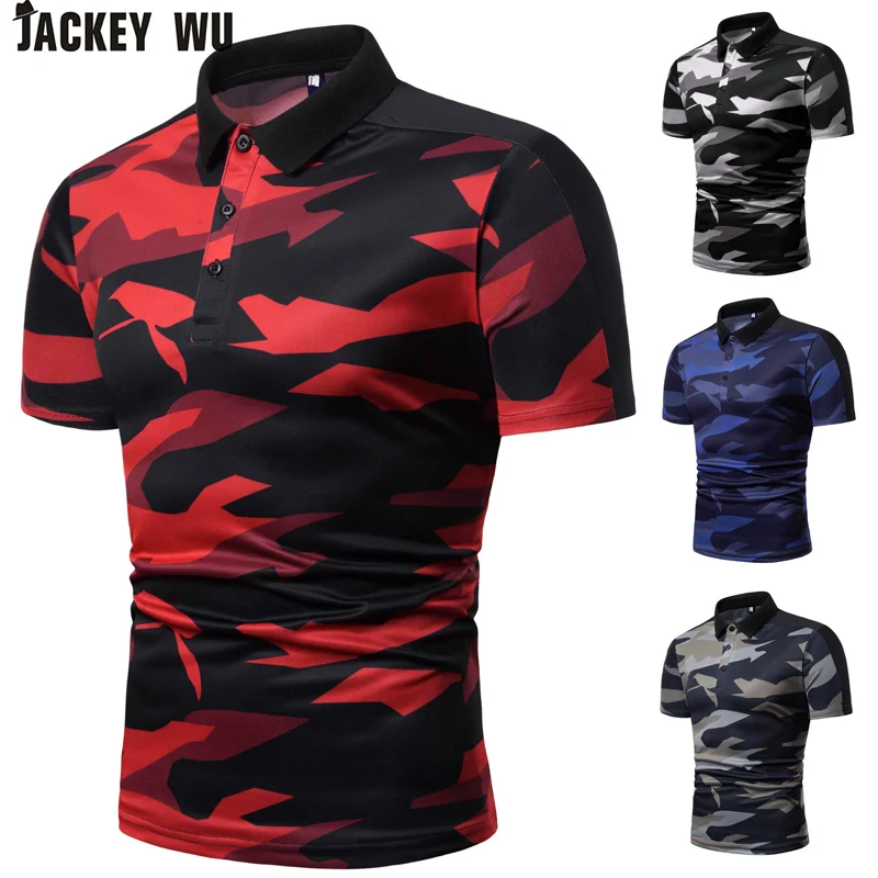 JACKEYWU мужские Поло рубашка для мужчин лето 2019 г. модные камуфляжные футболки с короткими рукавами хлопок дышащий Camisa стрейч повседневное