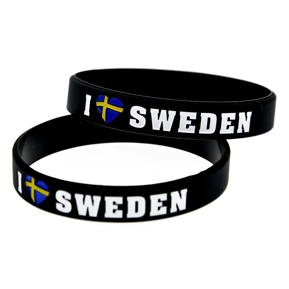 OBH 2 шт Debossed I Love Sweden с флагом силиконовый резиновый браслет