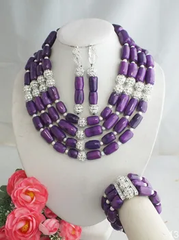 

free shipping !!! Z-4412 New Fashion Nigerian Wedding Beads Purple Drum Coral Jewelry Set