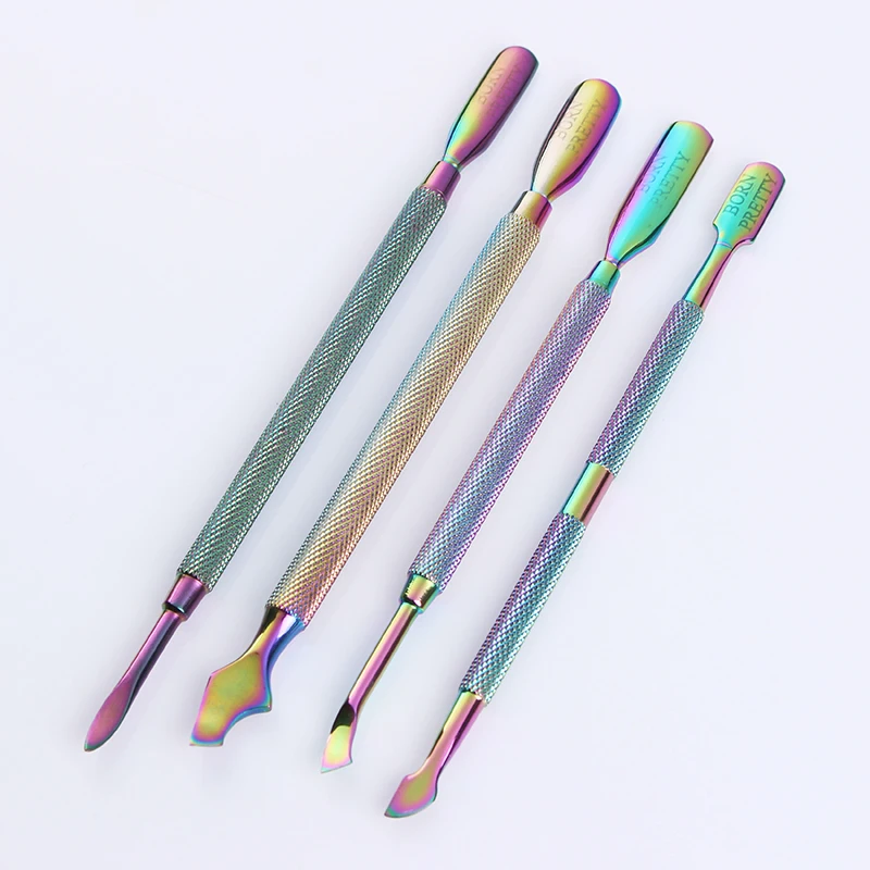 

BORN PRETTY 4 Patterns Available Dual-ended Cuticle Pusher Remover Colorful Stainless Steel Manicure Nail Art Tool