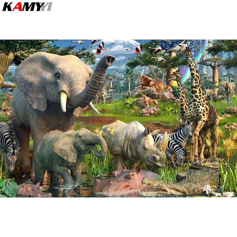 

3D DIY Diamond Embroidery Cross Stitch Kits Crafts Giraffe Elephants DIY Diamond Painting Square Full Drill Needlework XY1