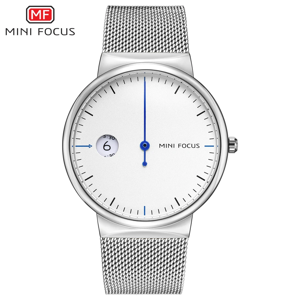 

MINI FOCUS Men's Business Quartz Watches Mesh Strap Stainless Steel 3 Bar Waterproof Simple Wristwatch Man Relogios White