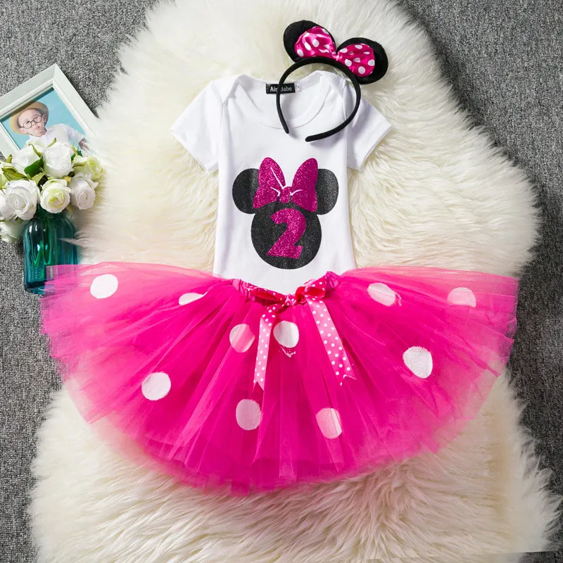 Новое платье для маленьких девочек с Минни детский летний костюм, детский нарядный костюм на день рождения комплект для маленьких девочек 0-2 лет - Цвет: as picture