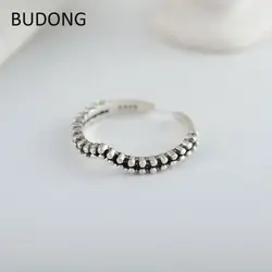 BUDONG Подлинная стерлингового серебра 925 открытие палец кольцо для Для женщин Винтаж Регулируемый Stackable кольца Fine Jewelry подарок LH650