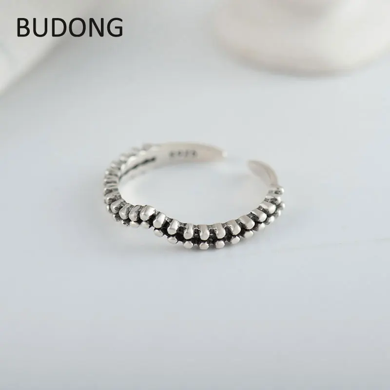 BUDONG Genuine 925 Sterling Silver Opening Finger Ring For Women