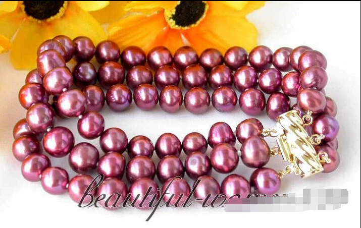 

FREE shipping>>>> Z2859 REAL 3row 8" 9mm purple round freshwater pearl bracelet