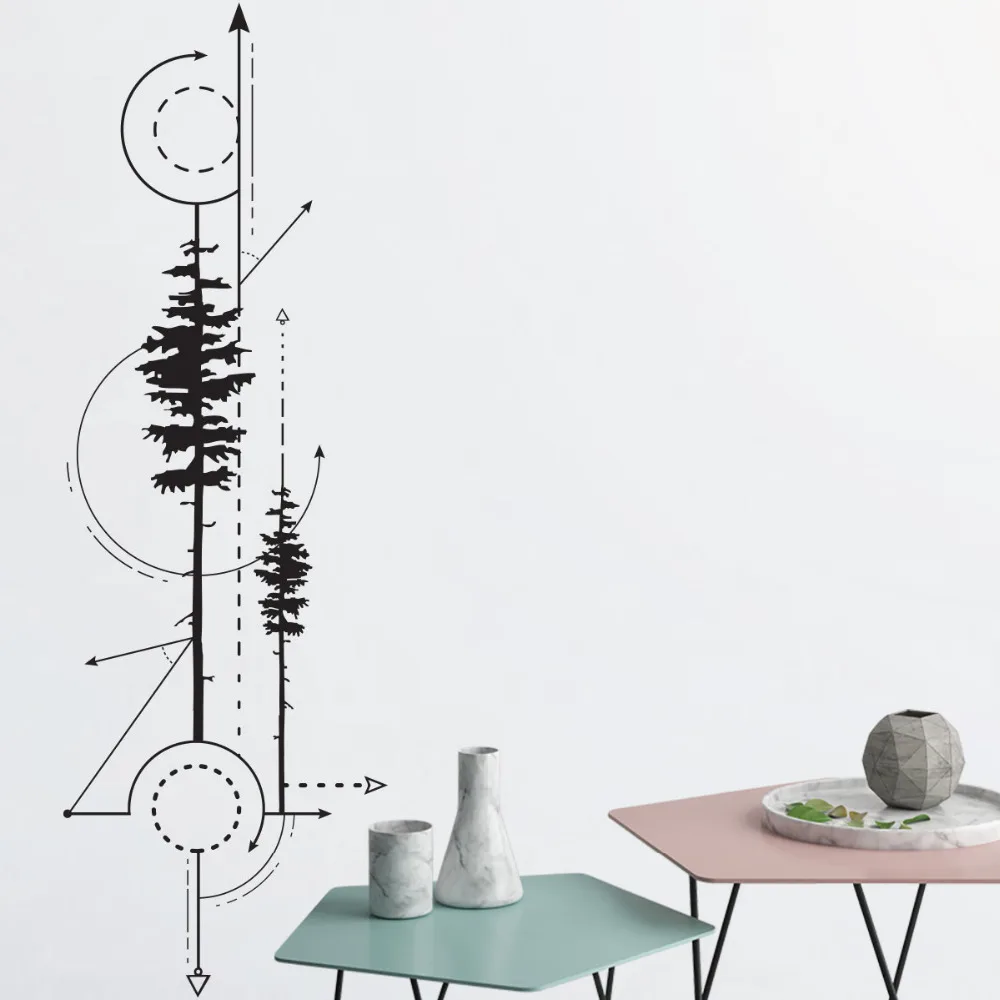 

New Creative Decals Geometric Pine Trees And Arrows Wall Decal Teens Room Arrow Wall Stickers Tree Modern Decor Wallpapers LC002