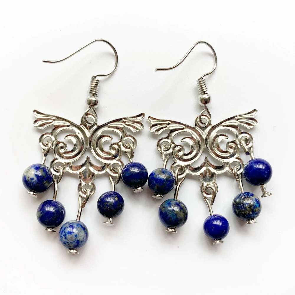 

Bhuann Lapis Lazuli Real Stone Earrings for Women Girls Dangle Drop Earrings Handmade with Charm Pendant Blue Lapis Beads 1 Pair