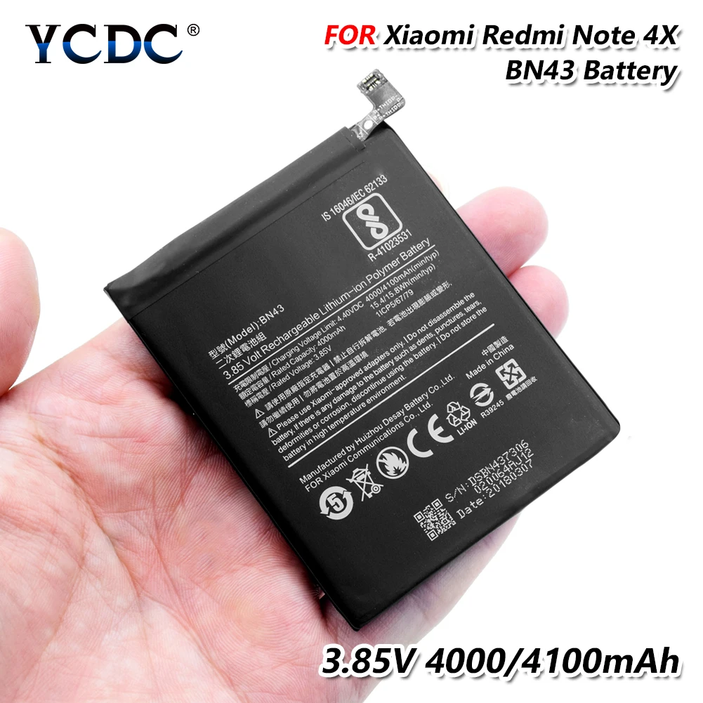 

3.85V rechargeable Battery 4100mAh BN-43 For Xiaomi Redmi Note 4X Mobile Phone Replacement 3.85V 4100mAh bn43 li-iom battery