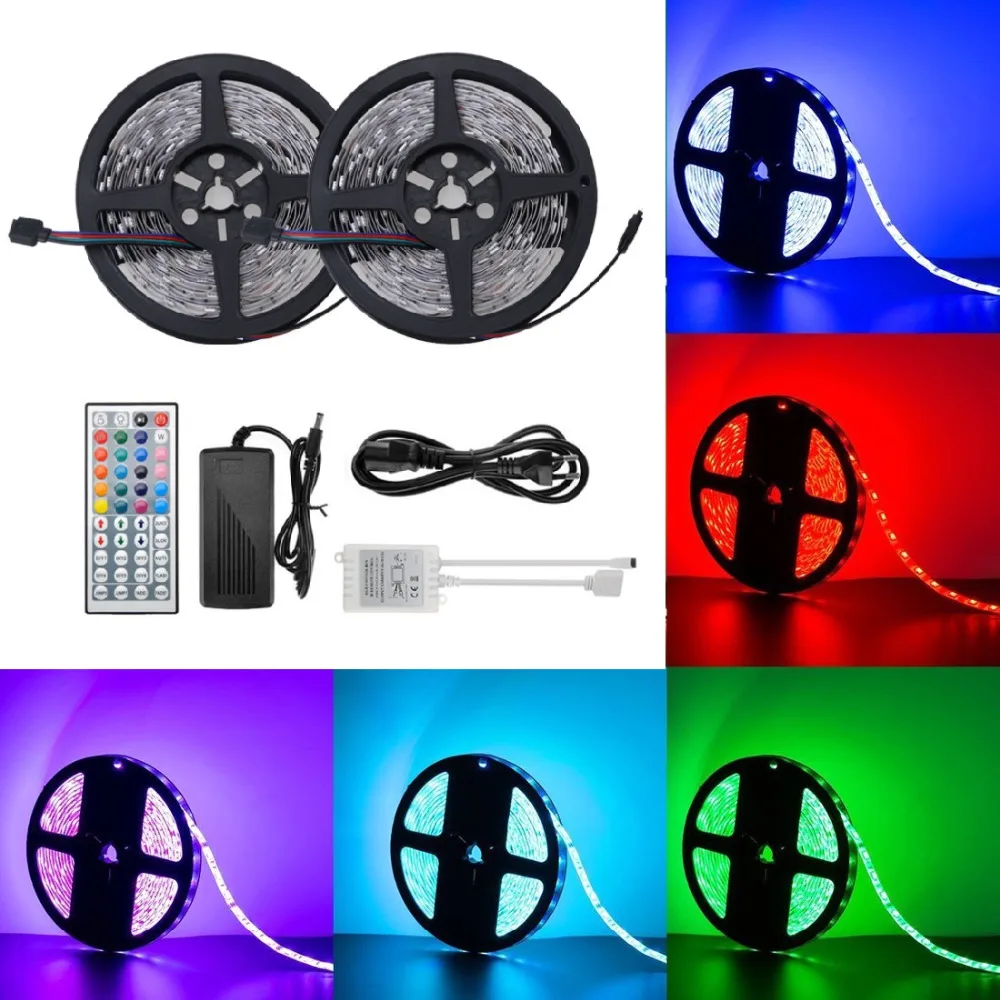 cheap Maidodo 24V 5M 10M 5050 60SMD RGB LED Light Strip Light with 44 Key IR Remote+24V 5A DC Plug Adapter Power Supply