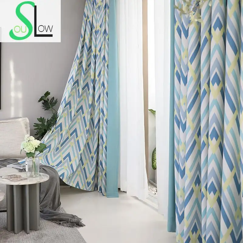 

Slow Soul Pink Blue Cotton Linen Geometric Striped Curtains For Living Room Bedroom Wedding Decoration The Kitchen Short