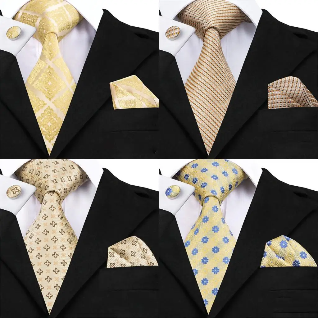 Mens Tie Set Jacquard Silk Ties Pocket Square Cufflinks Fashion Floral 8.5cm For Men