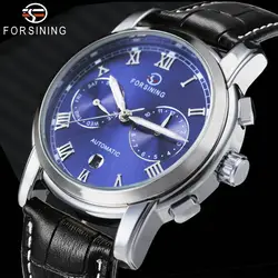 2019 новые модные часы для мужчин FORSINING для мужчин s часы лучший бренд класса люкс Авто Механические синий циферблат 2 Sub-daial календари