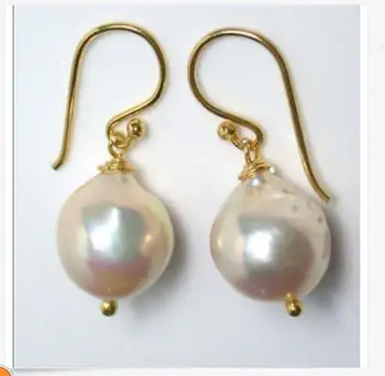 

charming 14-15mm south sea white baroque pearl earring 14