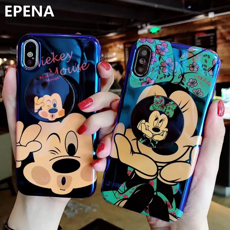 

EPENA Case For iPhone XS 7 8 Plus Cartoon Minnie Mickey Cover For iPhone X 6 6S Plus Winnie Sailor Moon Expanding Stand Holder