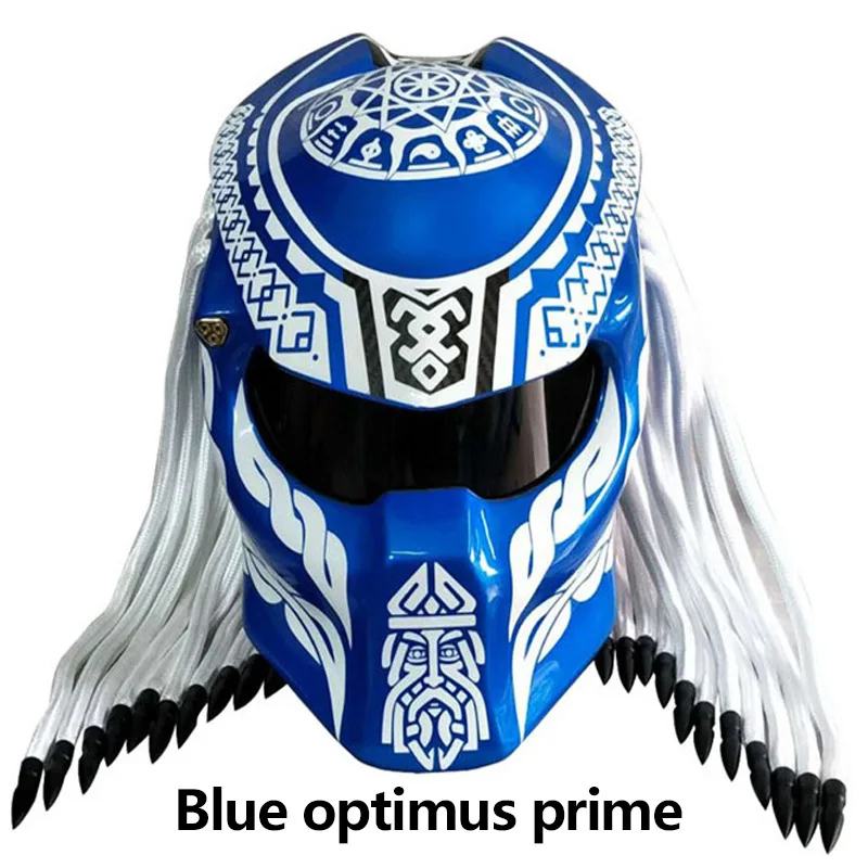Capacete Personalizado шлем хищника человека Casco Мото шлем человека Железного человека шлем ручной работы из углеродного волокна стекловолокна оболочка - Цвет: Blue