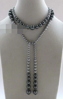 

Jewelr 005092 Longest 48" Natural 4-14mm Black Gray Round Shell Pearl Necklace