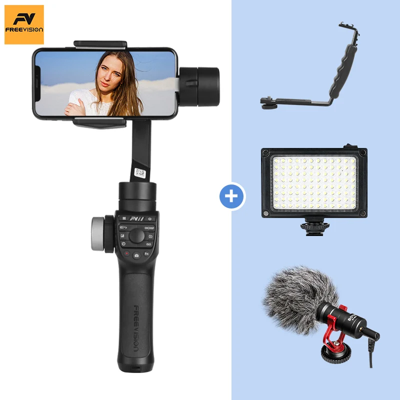 add LED MIC bracket Freevision Vilta M Pro карданный 3-осевой Ручной Стабилизатор для смартфона для huawei P30 Pro IPhone X XS samsung Galaxy S9 S8 плюс - Цвет: add LED MIC bracket