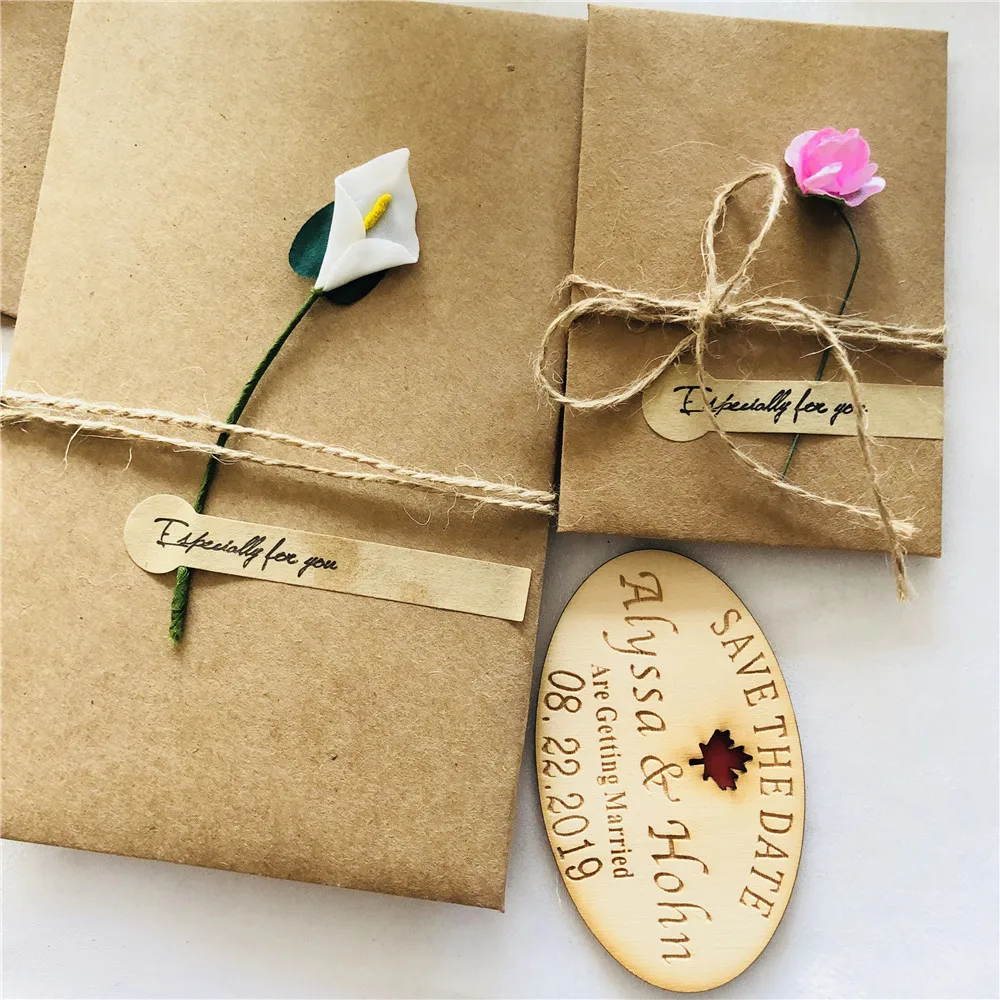  Rustic Wooden Save the Date Magnet for Wedding Wood Magnet with Flower Envelope Unique Wooden Weddi - 32933578776
