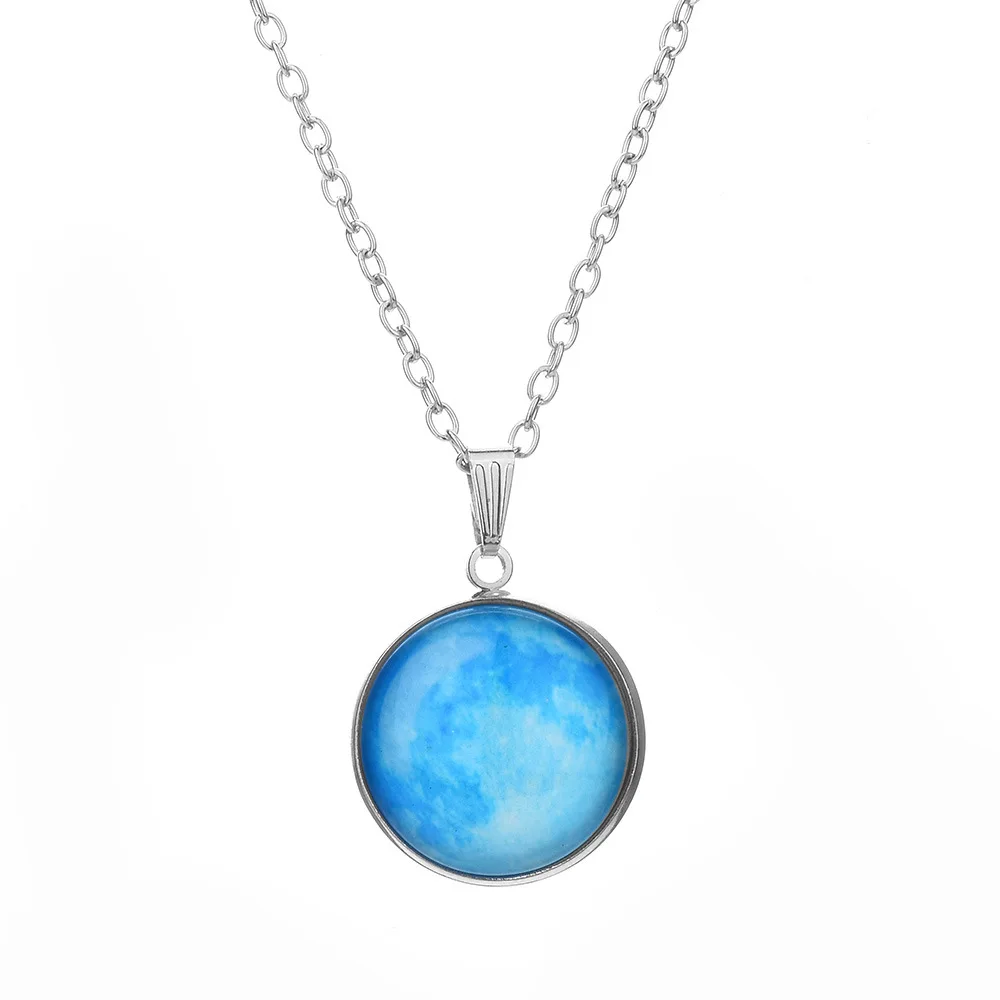 Голубая луна светится в темноте луна ожерелье галактика планета стеклянная подвеска ожерелье свитер цепь светящиеся украшения для женщин специальные подарки