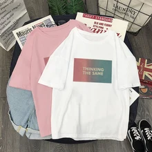 Letter 2019 Summer Plus size Cotton Fashion T Shirts Ladies White Print Short sleeve Cool Tee Top Women Round Neck Tshirt letter print round neck tee