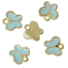 DoreenBeads aleación de metal de Zinc colgantes mariposa dorado color azul claro esmalte 8mm (3/8 ") x 8mm (3/8 pulgadas), 2 piezas 2017 Nuevo(China)