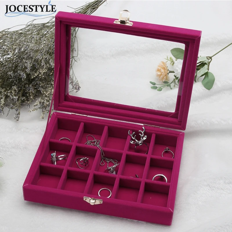 

15 Grid Ring Ear Studs Necklace Gift Cardboard Box Jewelry Storage Display Organizer Velvet Jewelry Pack Show Collection Case