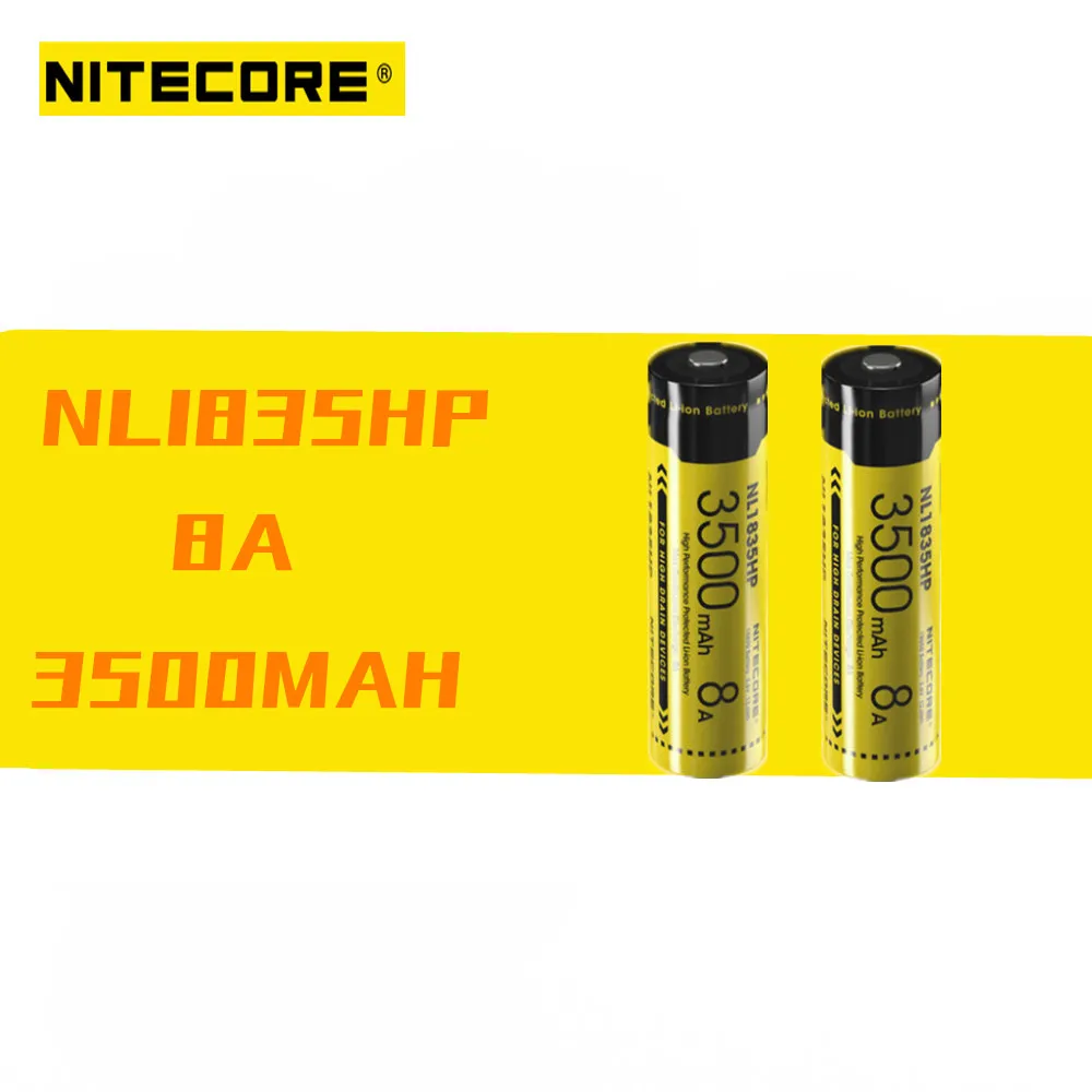 

2pcs Nitecore NL1835HP 3500mAh 3.6V 8A 12.6Wh Rechargeable Battery Protected high performance Button Top for High Drain Devices