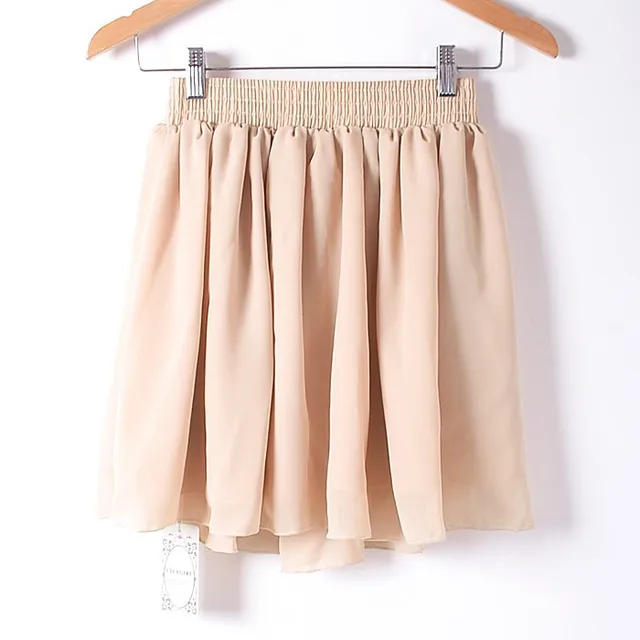 Women's Fashion Hight Elastic Waist Short Skirt Double Layers Chiffon