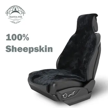 

OKAYDA 1pcs Black Car Seat Cover 100% Natural Australian Sheepskin Universal Size Winter Car Seat Cushion