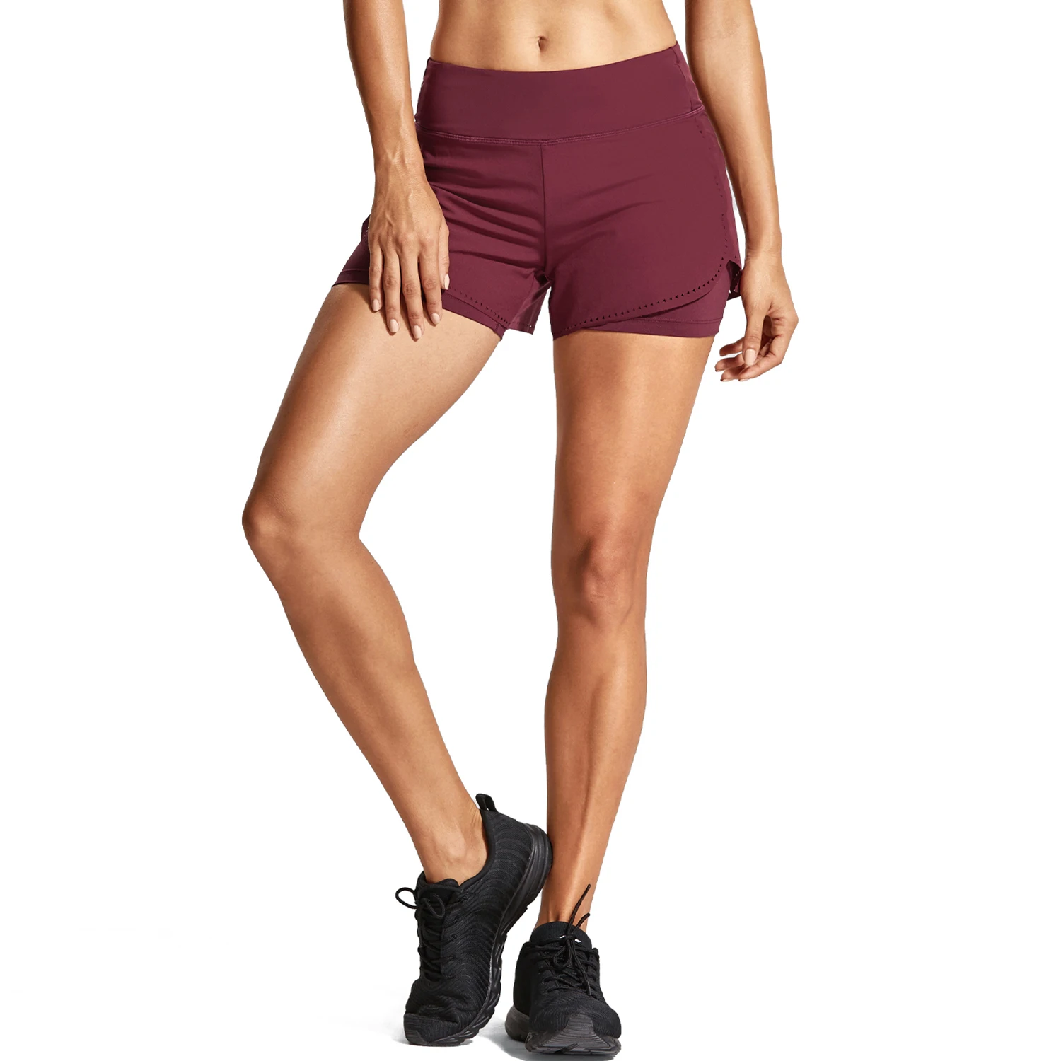 

Women's Running Workout Shorts with Liner 2 in 1 Athletic Sport Shorts with Zip Pocket-4 inch