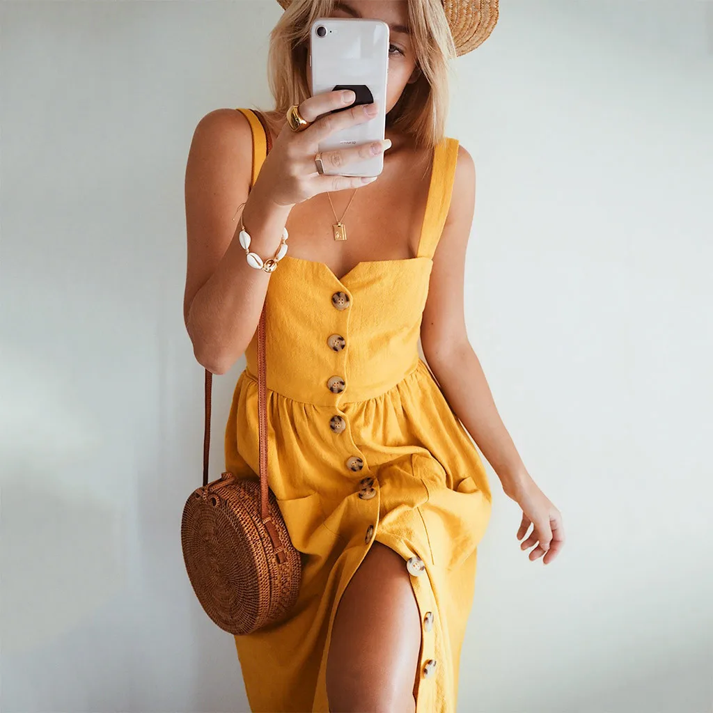 

Women Spring And Summer Strapless Solid Color Dress Dress Ladies Retro Dress sukienka damska plus size#M3Y