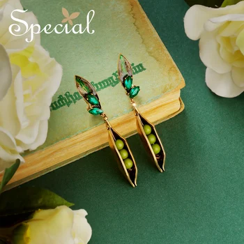 

Special Fashion Crystal Clip Earrings Lovely Cartoon Long Earrings Cute Beans Green Earring Jewelry Gifts for Women S2710E