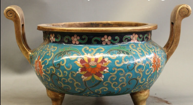 

shitou 00199111 Folk Chinese Cloisonne Enamel Bronze Gilt Flower Incense Burner Censer Statue discount 30% (C0324)