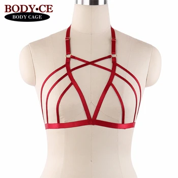 

Women Fashion Tops Harness Cage Hollow Out Bra Wine Red Elastic Strappy Bondage Lingerie Sexy Goth Exotic Apparel Dance RaveWear