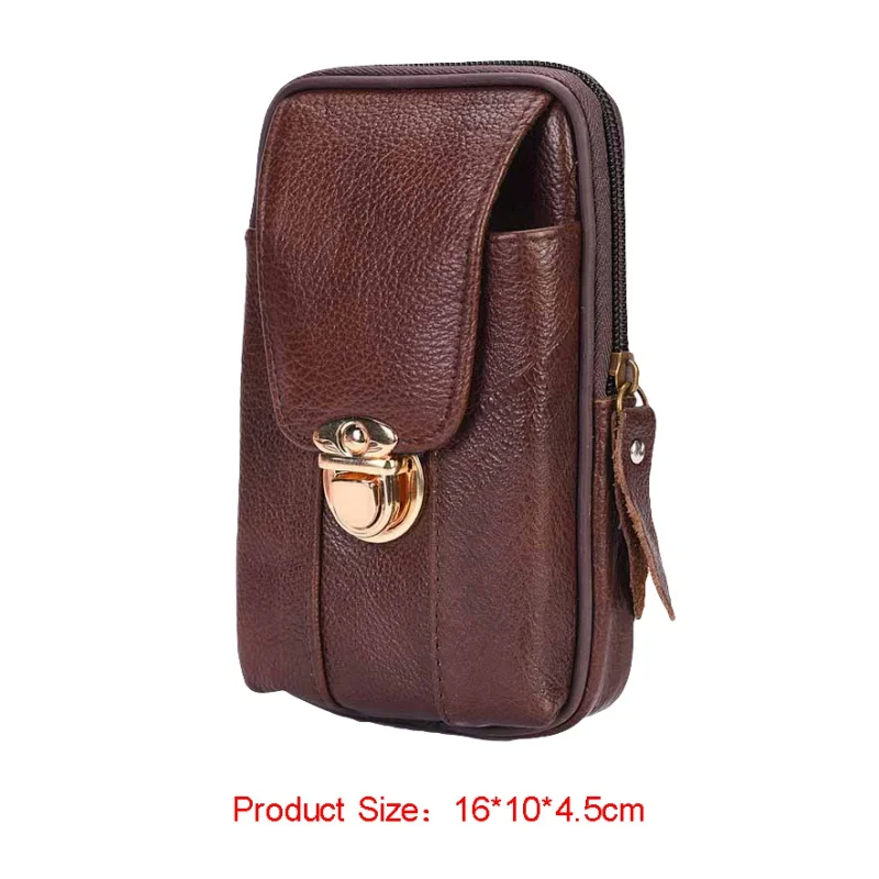 Men Retro Leather Belt Bag Zipper Metal Buckled Wear Waist Bag Phone Case Pouch Wallet Cell Phone Bag