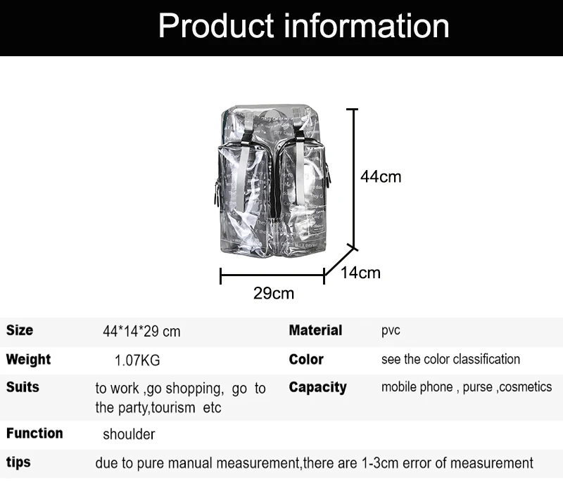 Harajuku прозрачные индивидуальные рюкзаки для мужчин и женщин из прозрачного ПВХ большой емкости дорожные сумки для подростков унисекс водонепроницаемая сумка